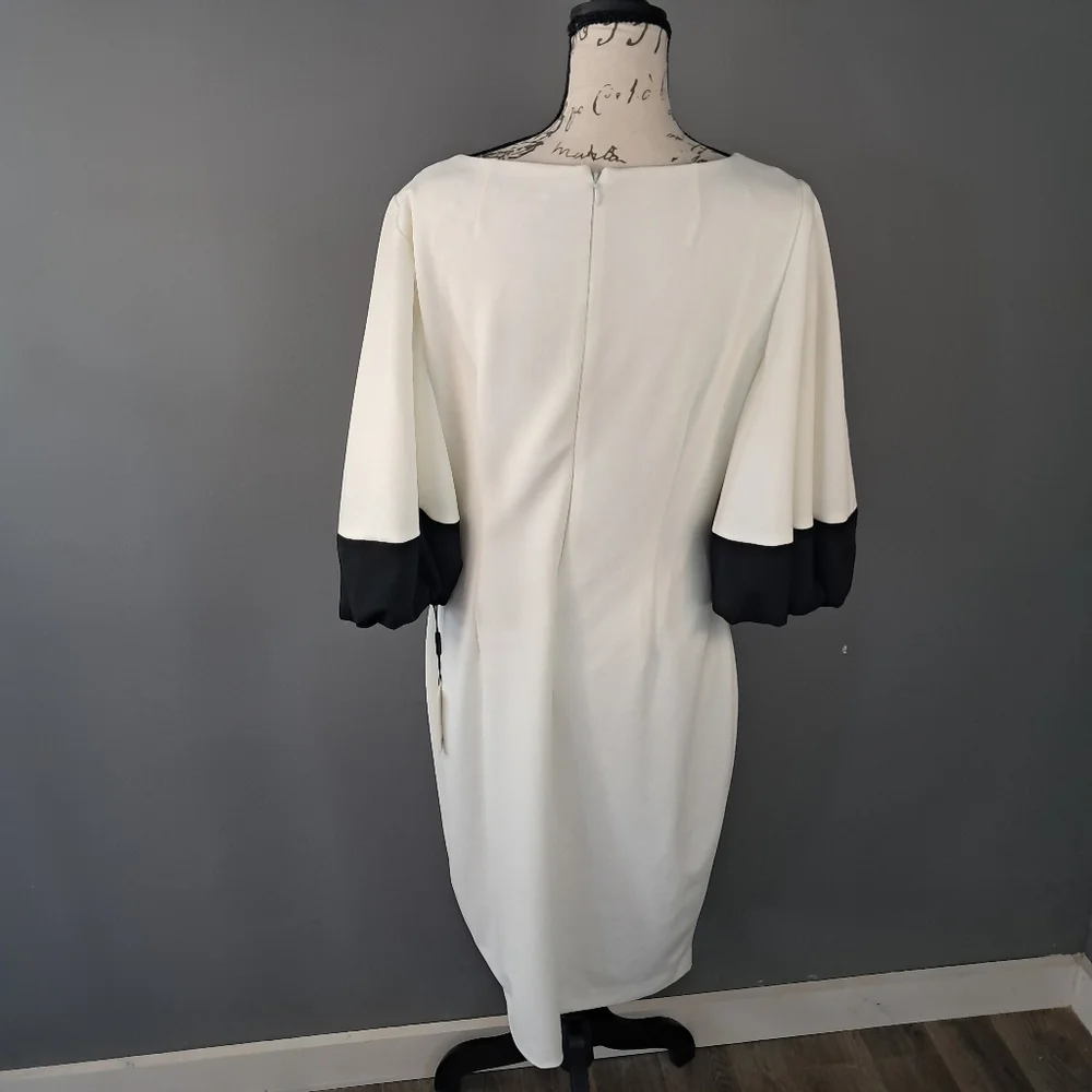 Calvin Klein Women's Sheath Dress White And Black 1/2 Sleeve Size 10 NWT - Picture 3 of 11